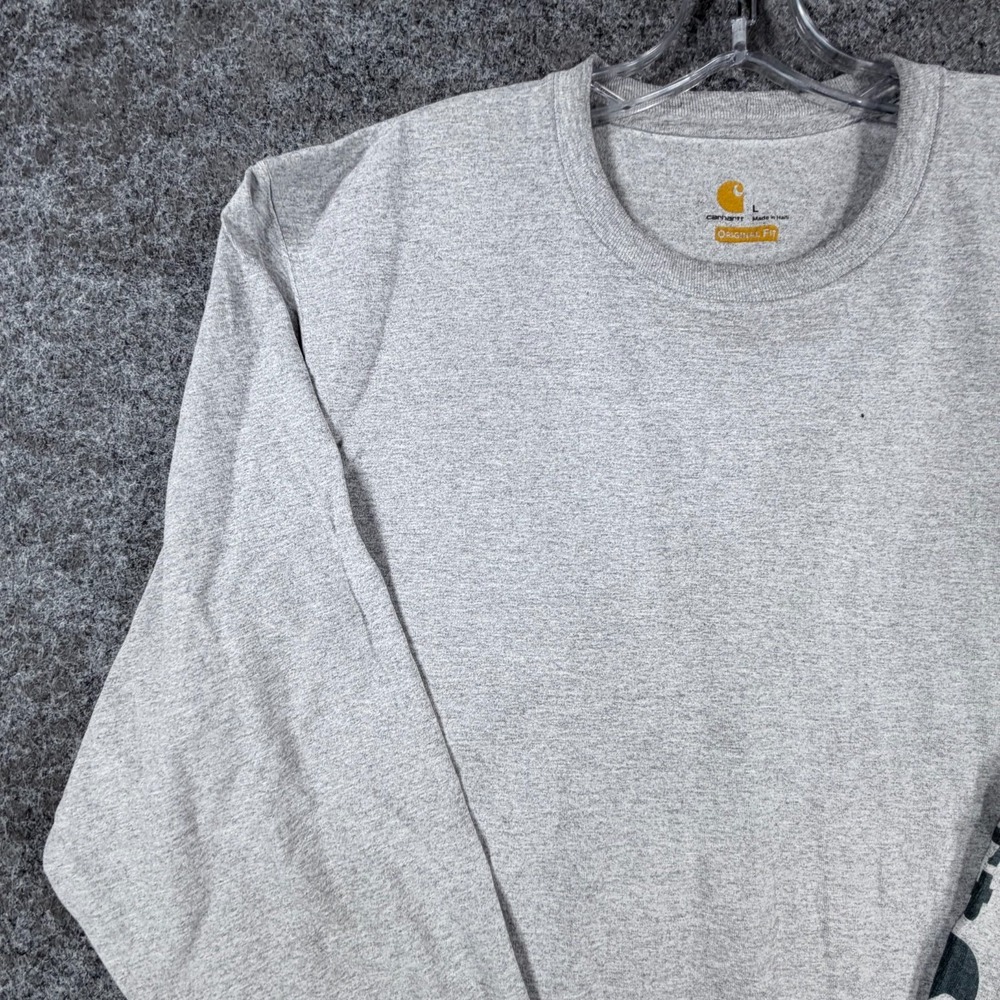 Carhartt Dearborn Long Sleeve T-Shirt Mens L Heather Gray Logo Original Fit - Picture 7 of 16